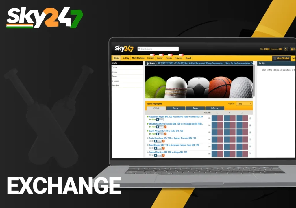 Sky247 offers a betting exchange with flexible markets and competitive odds.